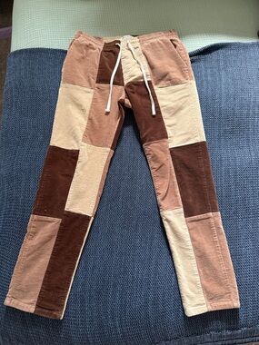 PacSun Patchwork Corduroy Joggers — Brown & Cream Colorblock